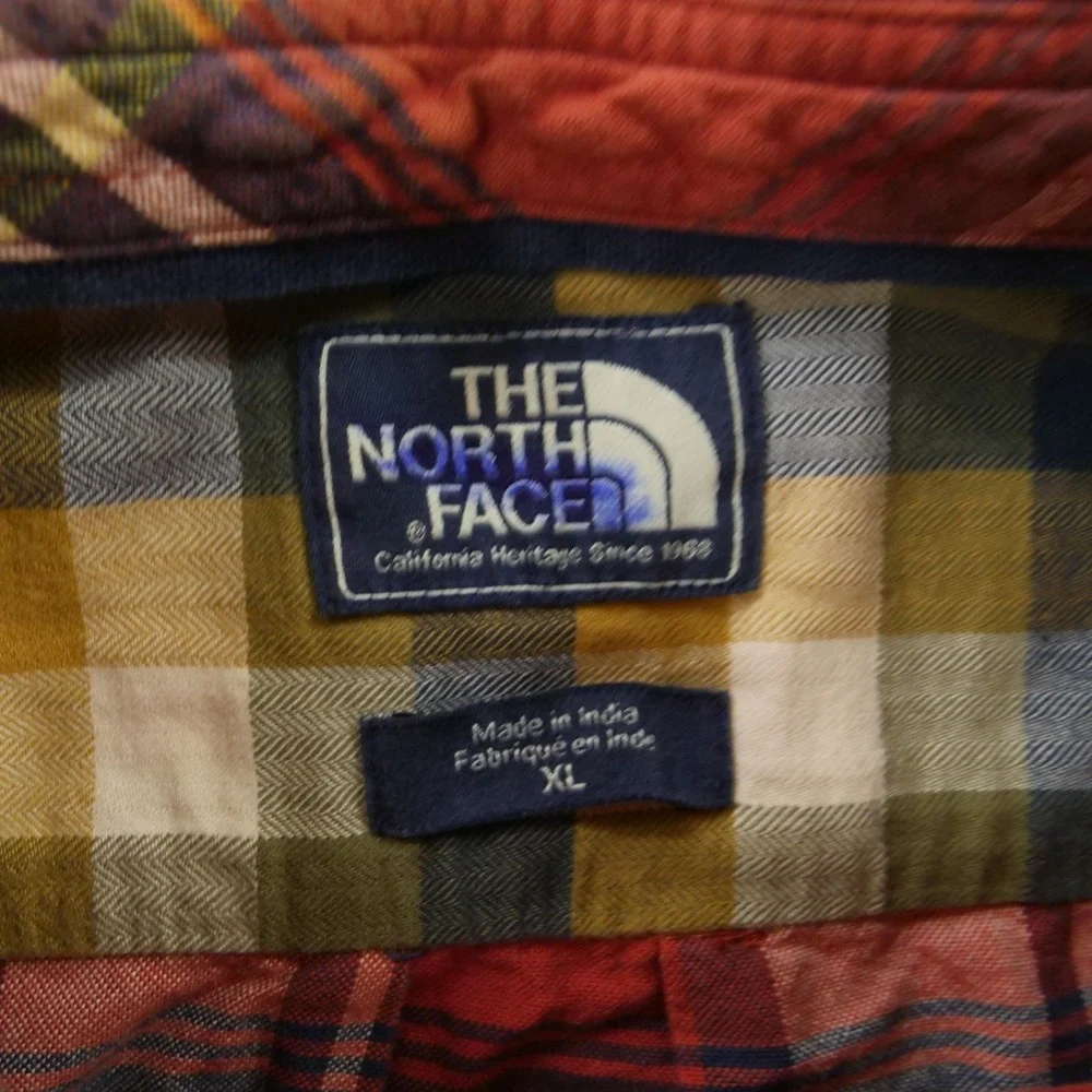 The North Face Shirt Mens Extra Large Orange Blue Button Long Sleeve Flannel